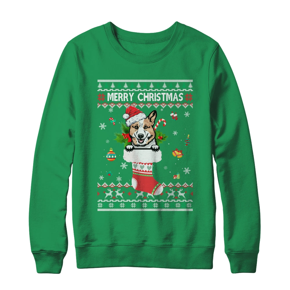 Merry Christmas Corgi In Sock Dog Funny Ugly Xmas Shirt & Sweatshirt | siriusteestore