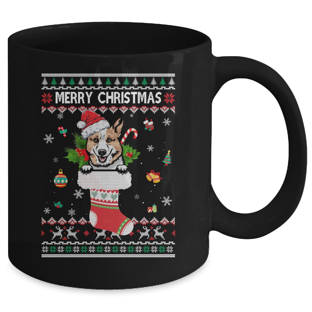Merry Christmas Corgi In Sock Dog Funny Ugly Xmas Mug | siriusteestore