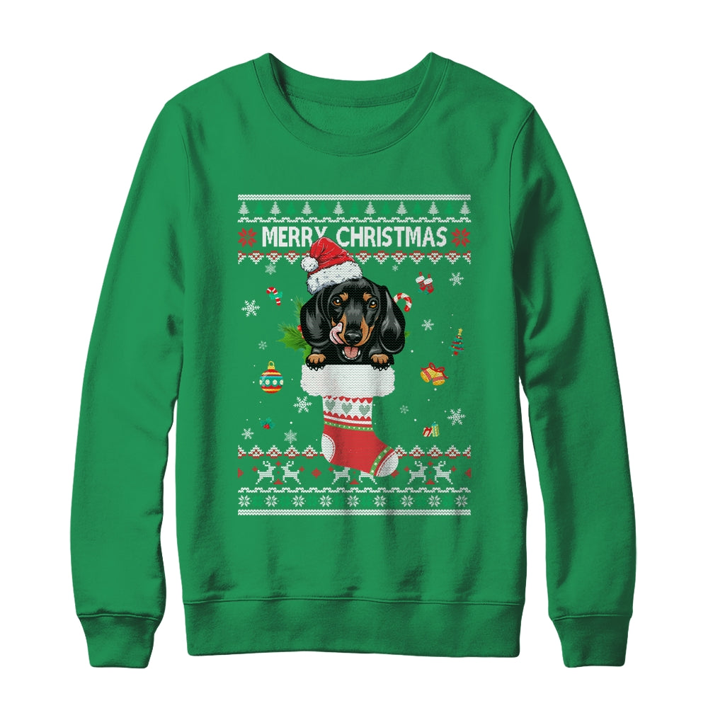 Merry Christmas Dachshund In Sock Dog Funny Ugly Xmas Shirt & Sweatshirt | siriusteestore
