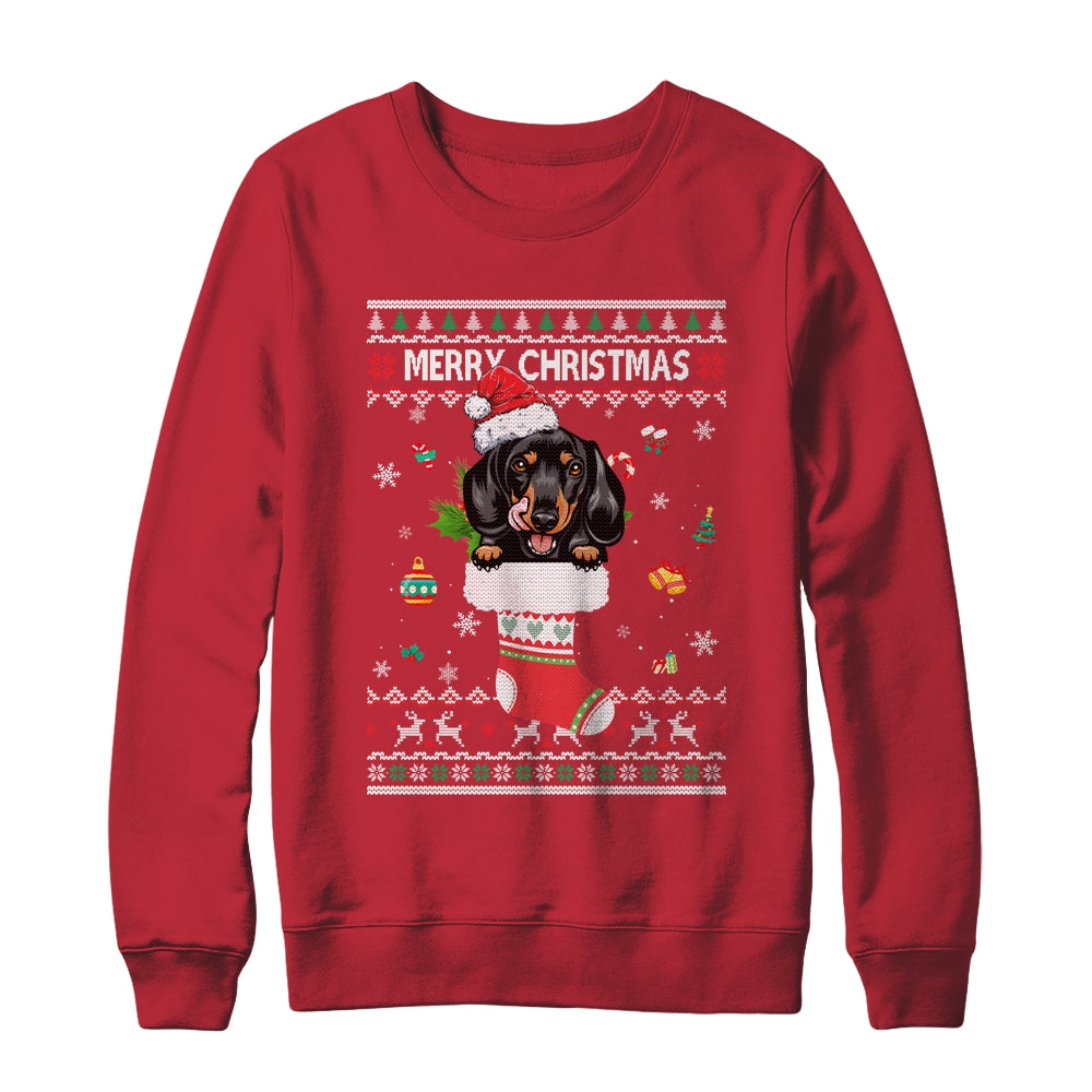Merry Christmas Dachshund In Sock Dog Funny Ugly Xmas Shirt & Sweatshirt | siriusteestore