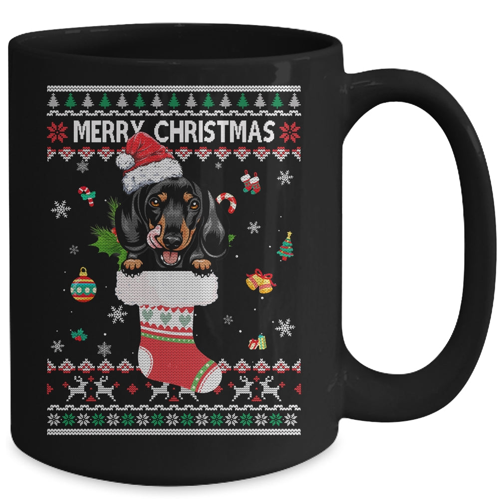 Merry Christmas Dachshund In Sock Dog Funny Ugly Xmas Mug | siriusteestore