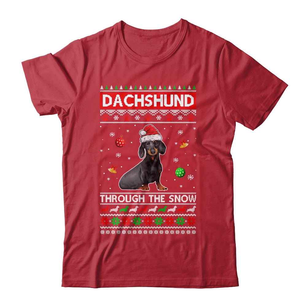 Merry Christmas Dachshund Through The Snow Funny Dog Lover Shirt & Sweatshirt | siriusteestore