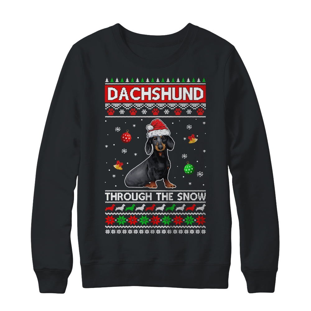Merry Christmas Dachshund Through The Snow Funny Dog Lover Shirt & Sweatshirt | siriusteestore