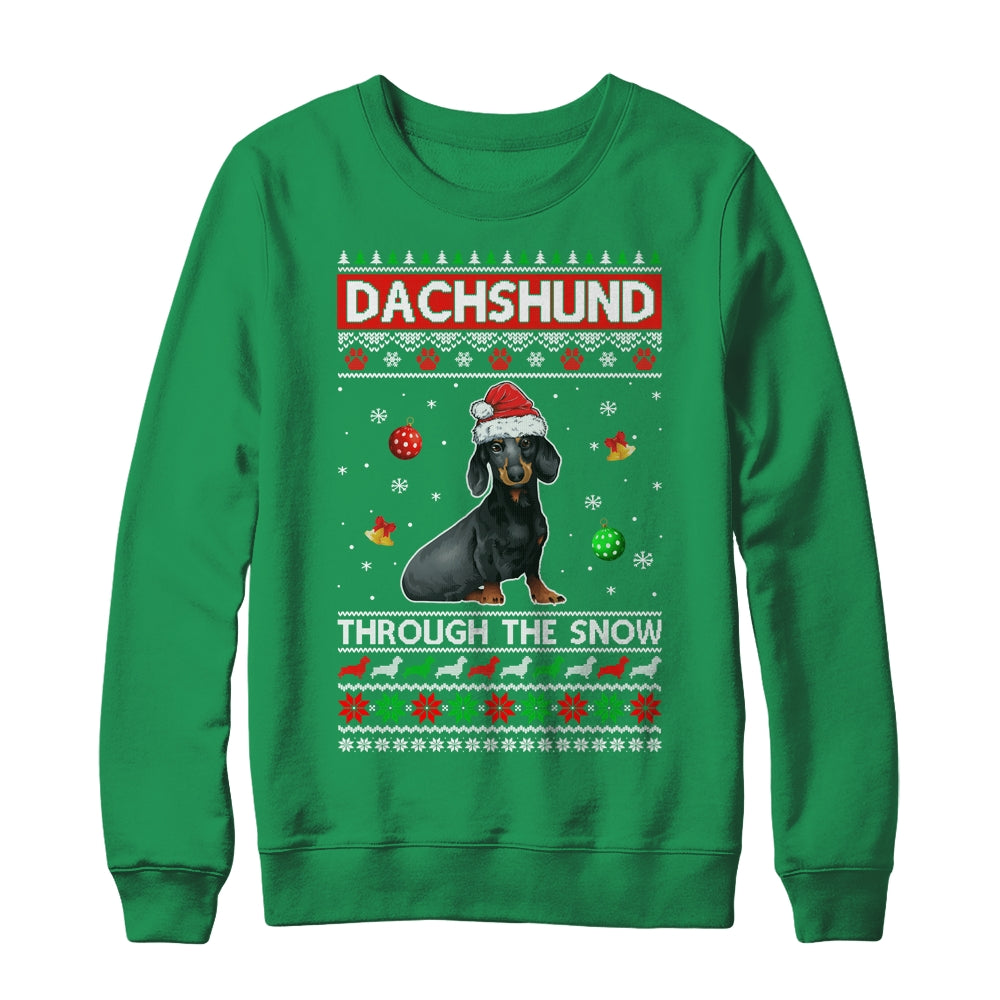 Merry Christmas Dachshund Through The Snow Funny Dog Lover Shirt & Sweatshirt | siriusteestore
