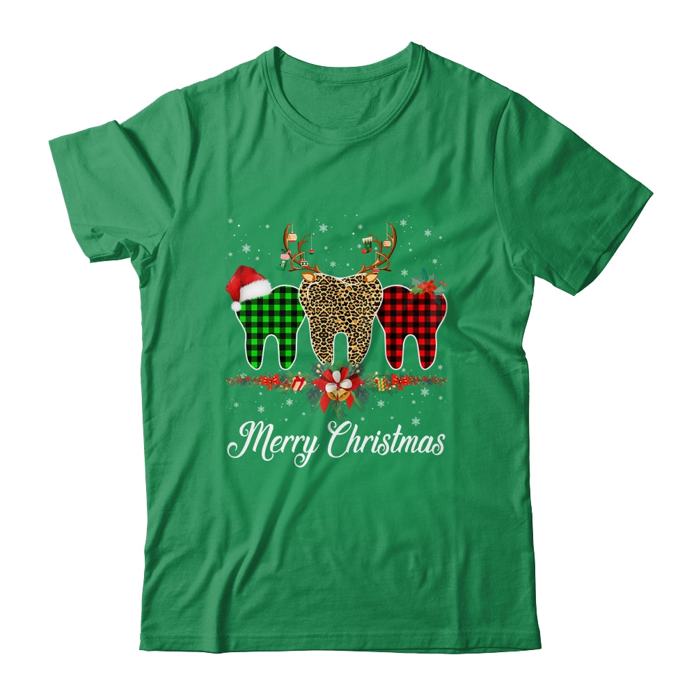 Merry Christmas Dentist Teeth Santa Hat Xmas Leopard Plaid Shirt & Sweatshirt | siriusteestore