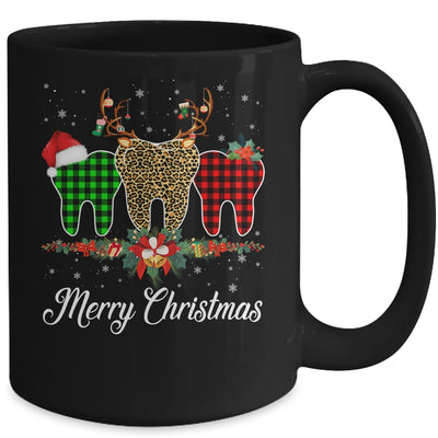 Merry Christmas Dentist Teeth Santa Hat Xmas Leopard Plaid Mug | siriusteestore