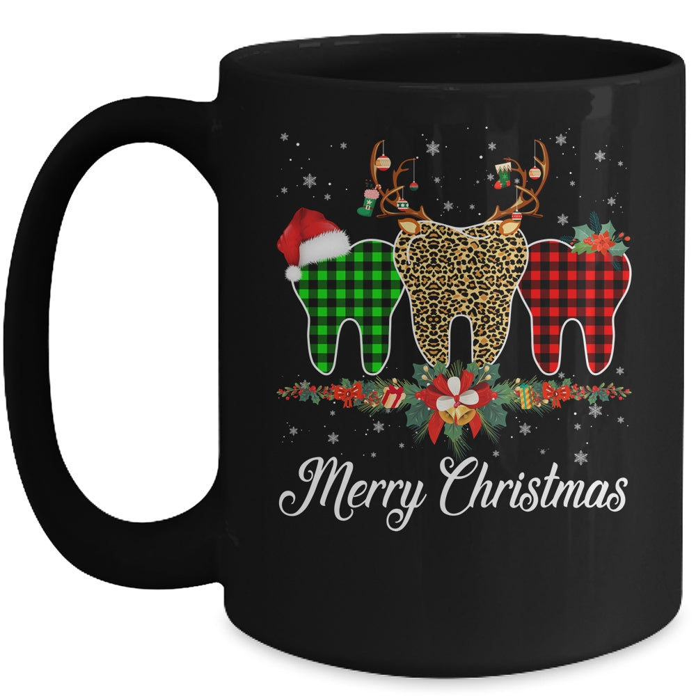 Merry Christmas Dentist Teeth Santa Hat Xmas Leopard Plaid Mug | siriusteestore