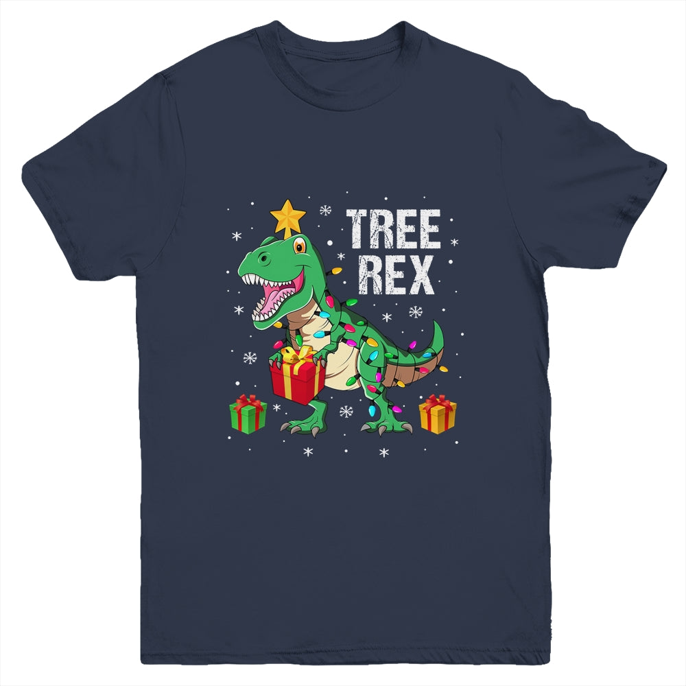 Merry Christmas Dinosaur Tree Rex Pajamas Xmas Youth Shirt | siriusteestore