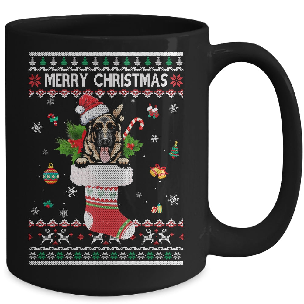 Merry Christmas German Shepherd In Sock Dog Funny Ugly Xmas Mug | siriusteestore
