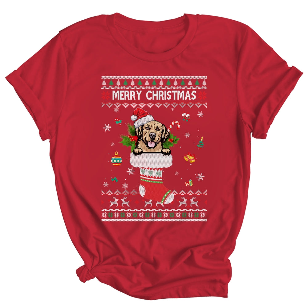 Merry Christmas Golden Retriever In Sock Dog Funny Ugly Xmas Shirt & Sweatshirt | siriusteestore