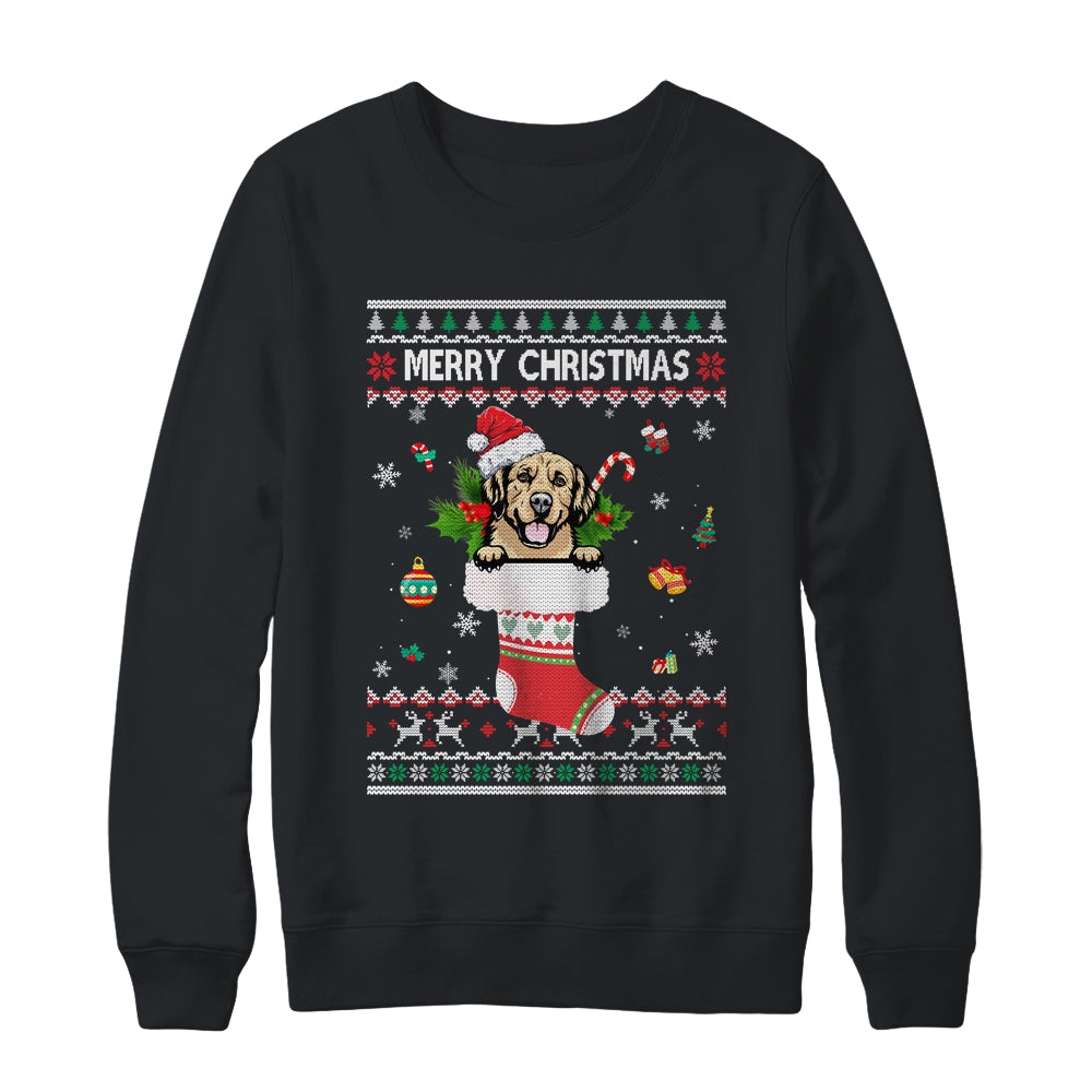 Merry Christmas Golden Retriever In Sock Dog Funny Ugly Xmas Shirt & Sweatshirt | siriusteestore