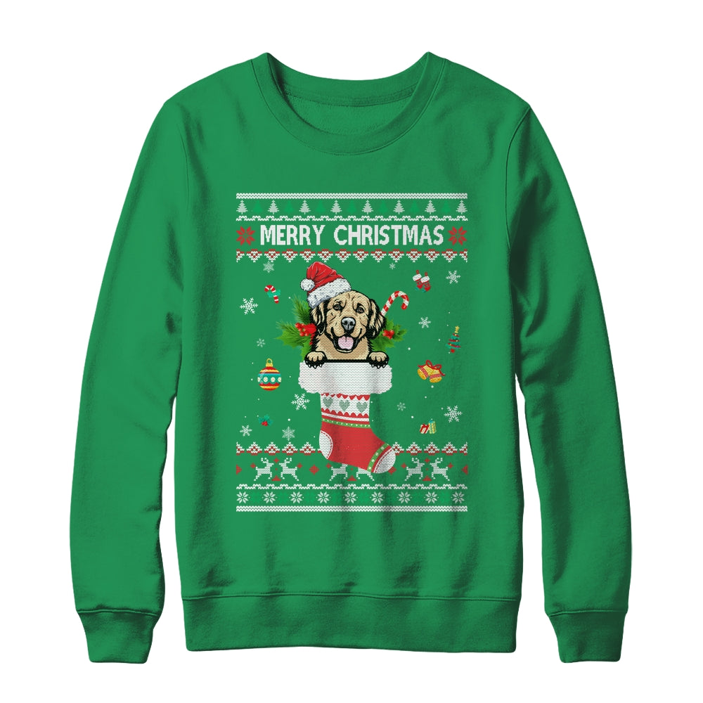 Merry Christmas Golden Retriever In Sock Dog Funny Ugly Xmas Shirt & Sweatshirt | siriusteestore