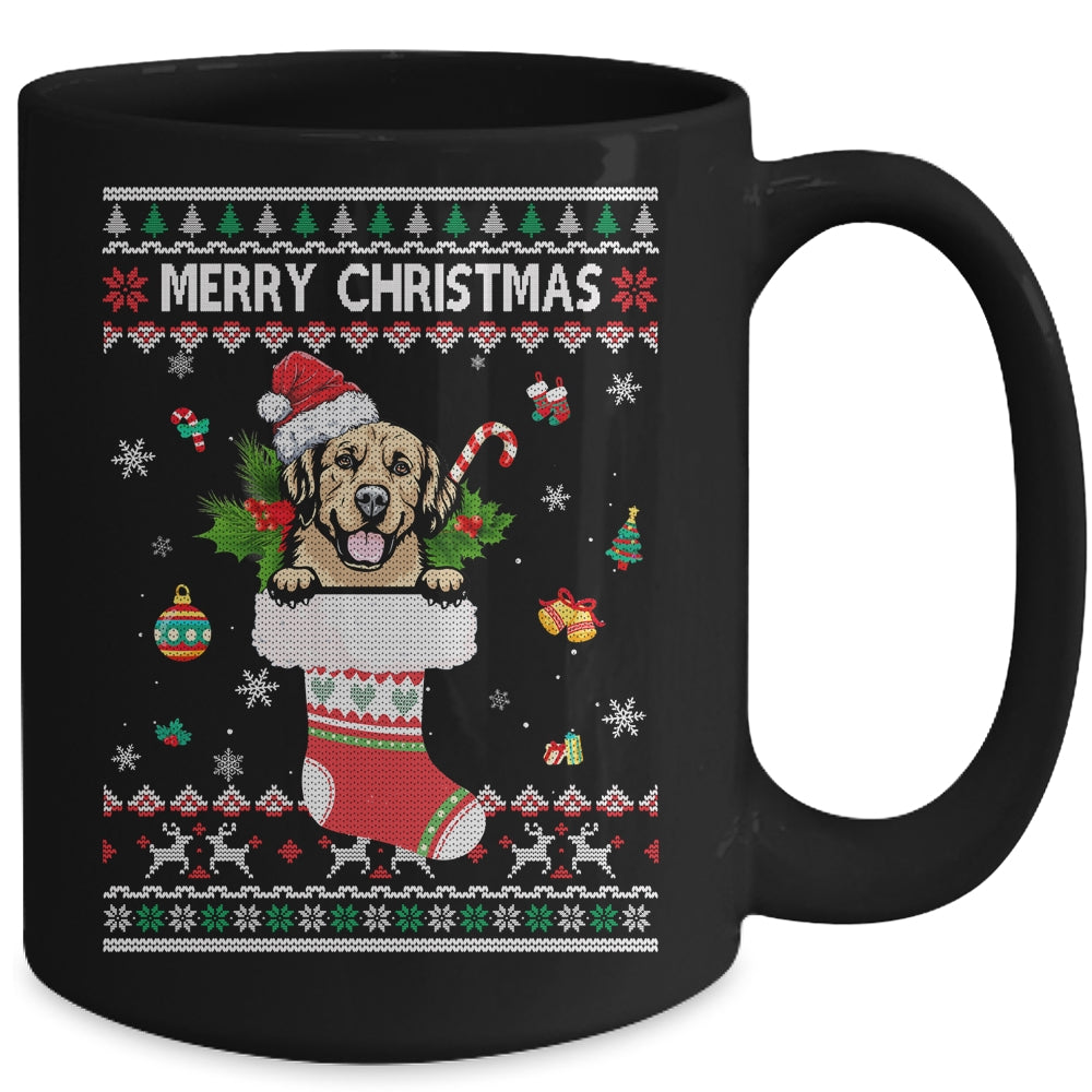 Merry Christmas Golden Retriever In Sock Dog Funny Ugly Xmas Mug | siriusteestore