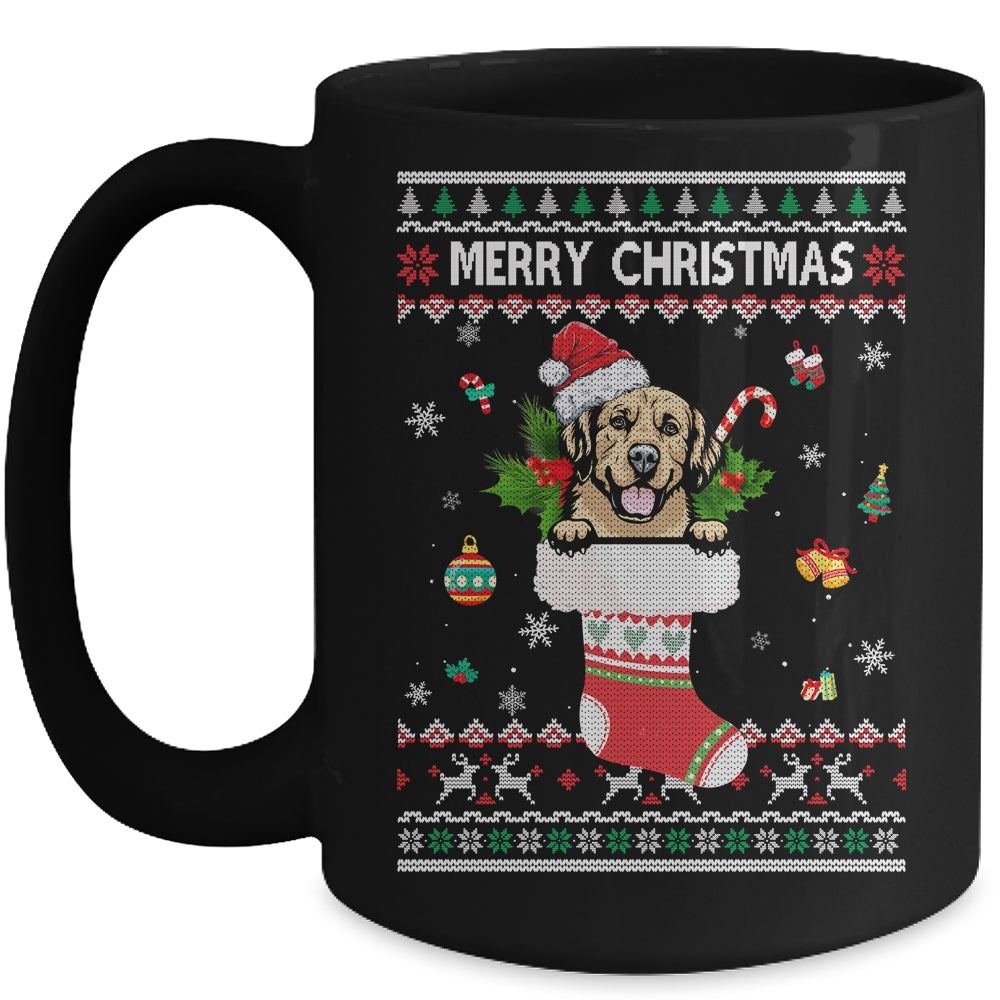 Merry Christmas Golden Retriever In Sock Dog Funny Ugly Xmas Mug | siriusteestore