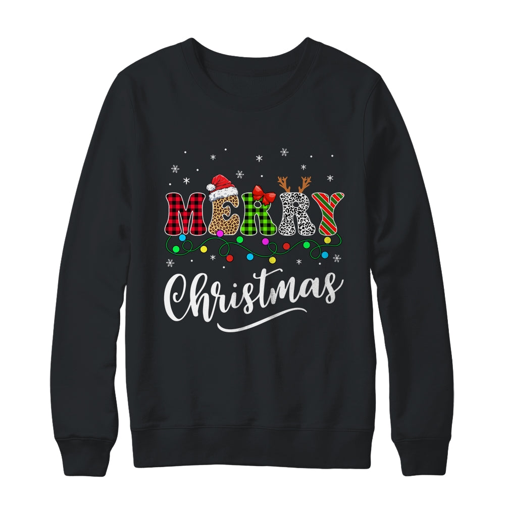 Merry Christmas Leopard Buffalo Red Plaid For Men Women Shirt & Sweatshirt | siriusteestore