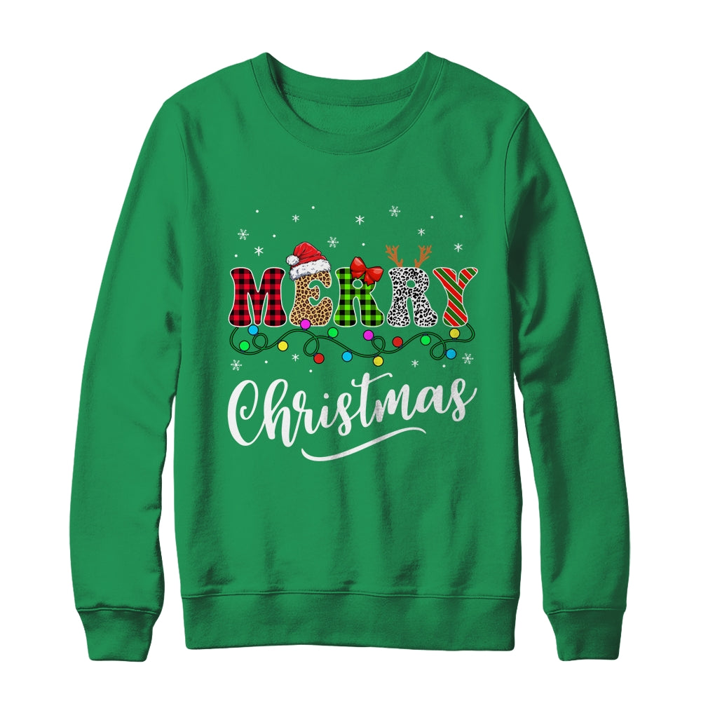 Merry Christmas Leopard Buffalo Red Plaid For Men Women Shirt & Sweatshirt | siriusteestore