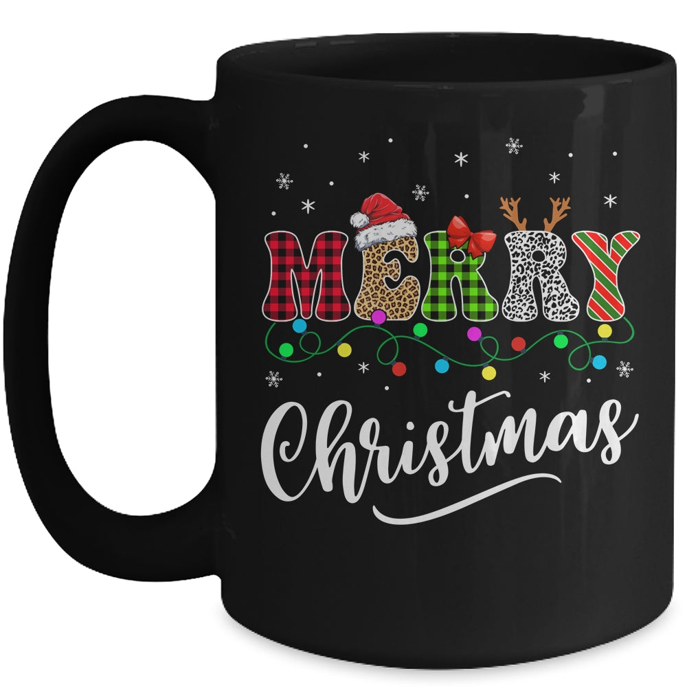 Merry Christmas Leopard Buffalo Red Plaid For Men Women Mug | siriusteestore