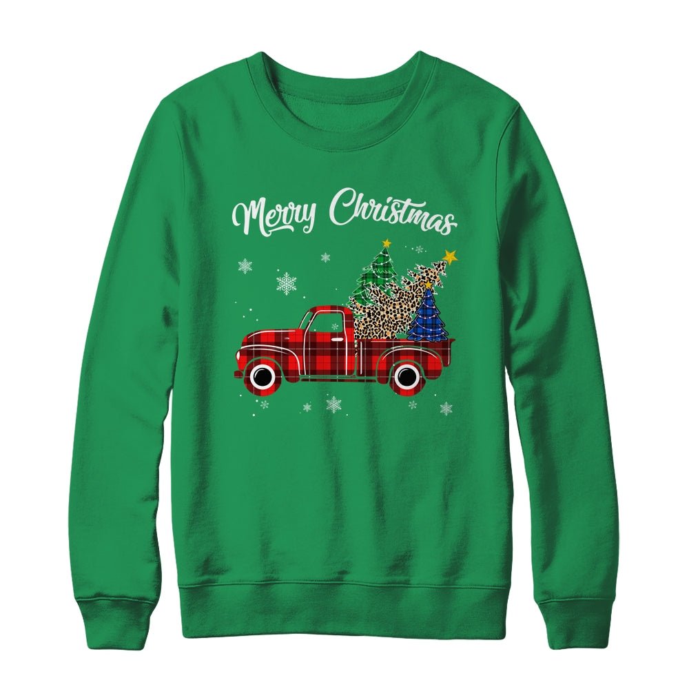 Merry Christmas Leopard Buffalo Truck Tree Red Plaid Shirt & Sweatshirt | siriusteestore