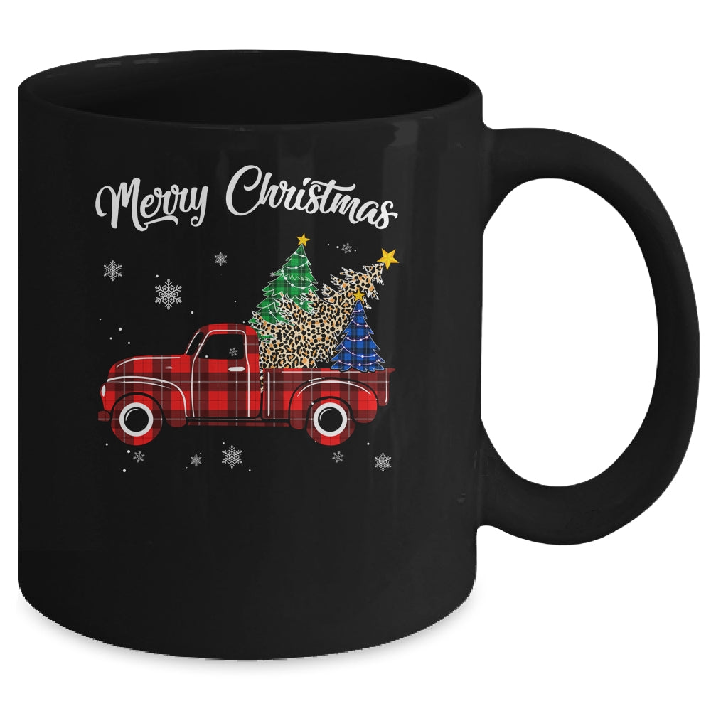 Merry Christmas Leopard Buffalo Truck Tree Red Plaid Mug | siriusteestore