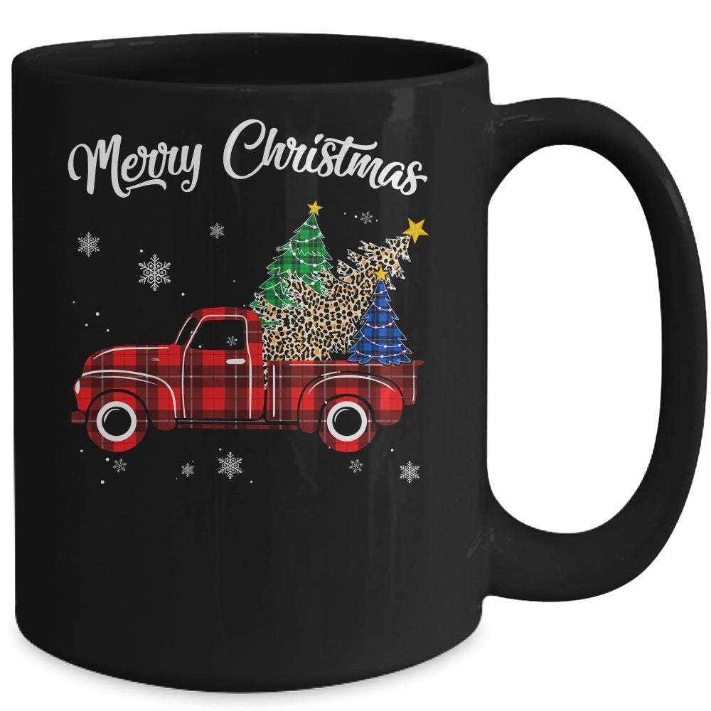 Merry Christmas Leopard Buffalo Truck Tree Red Plaid Mug | siriusteestore