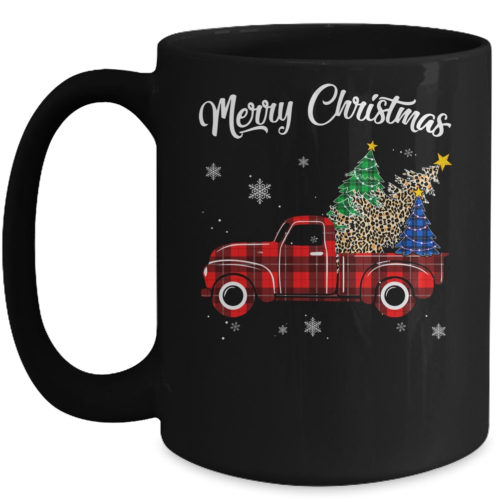 Merry Christmas Leopard Buffalo Truck Tree Red Plaid Mug | siriusteestore