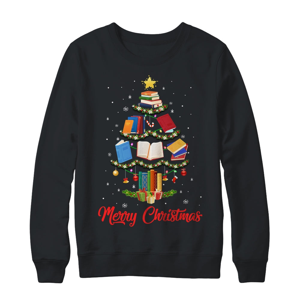 Merry Christmas Library Tree Cute Book Lover Librarian Shirt & Sweatshirt | siriusteestore