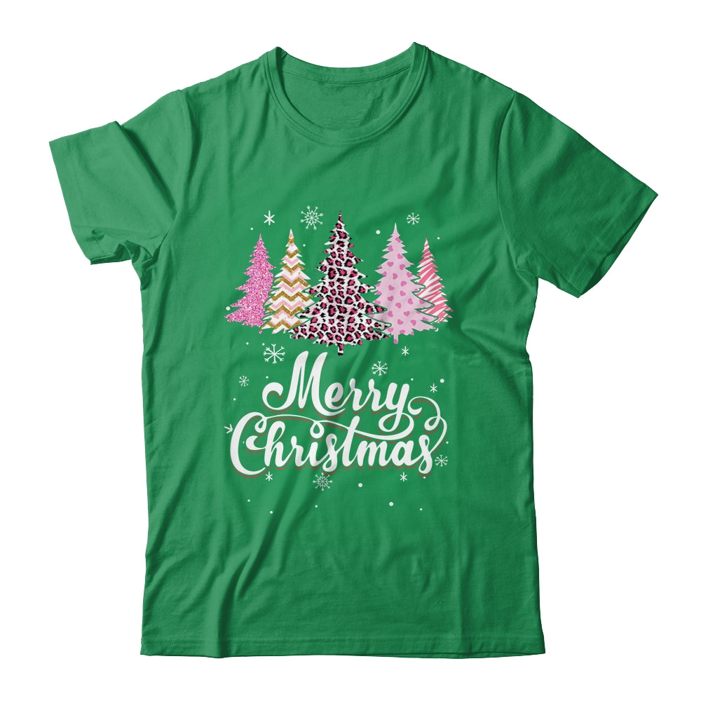 Merry Christmas Pink Leopard Print Christmas Tree Women Shirt & Sweatshirt | siriusteestore