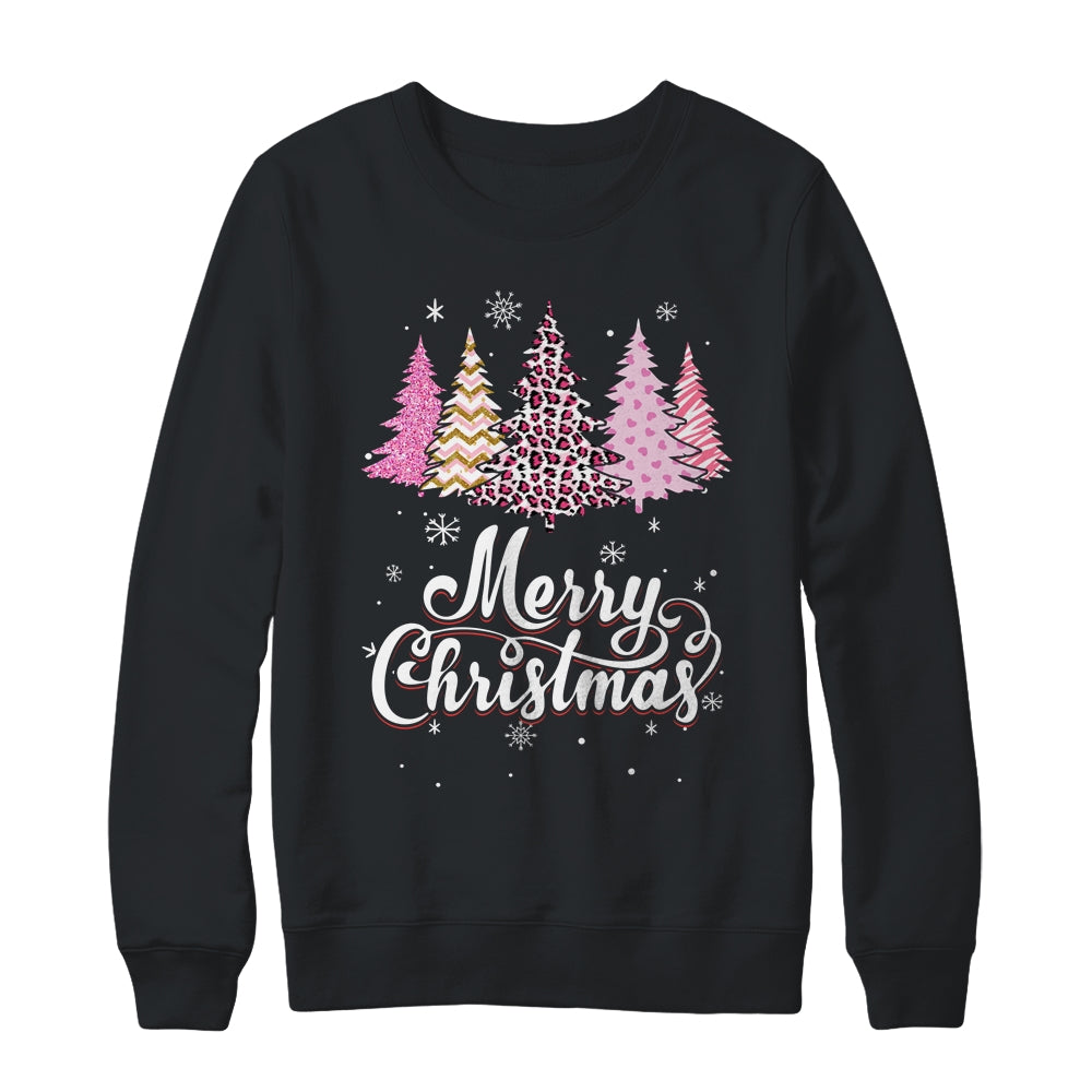 Merry Christmas Pink Leopard Print Christmas Tree Women Shirt & Sweatshirt | siriusteestore