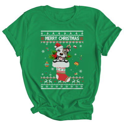 Merry Christmas Pitbull In Sock Dog Funny Ugly Xmas Shirt & Sweatshirt | siriusteestore