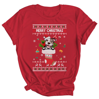 Merry Christmas Pitbull In Sock Dog Funny Ugly Xmas Shirt & Sweatshirt | siriusteestore