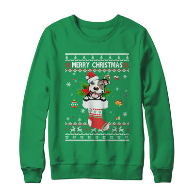Merry Christmas Pitbull In Sock Dog Funny Ugly Xmas Shirt & Sweatshirt | siriusteestore