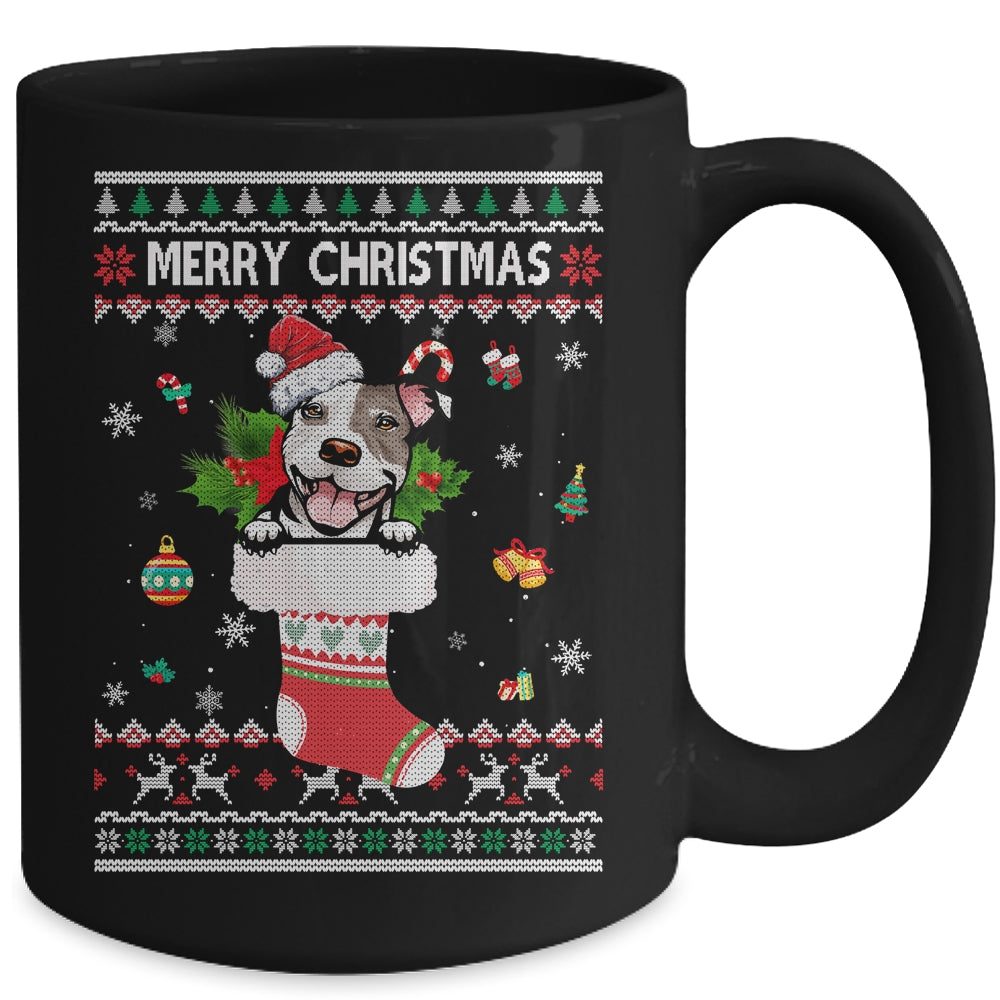 Merry Christmas Pitbull In Sock Dog Funny Ugly Xmas Mug | siriusteestore