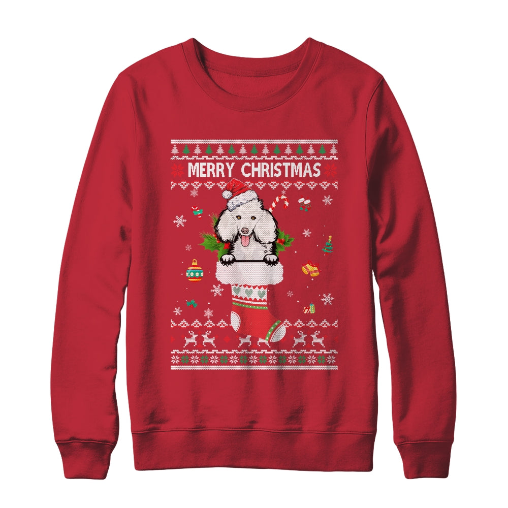Merry Christmas Poodle In Sock Dog Funny Ugly Xmas Shirt & Sweatshirt | siriusteestore