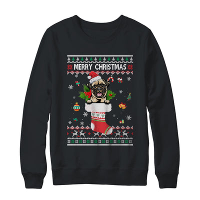 Merry Christmas Pug In Sock Dog Funny Ugly Xmas Shirt & Sweatshirt | siriusteestore