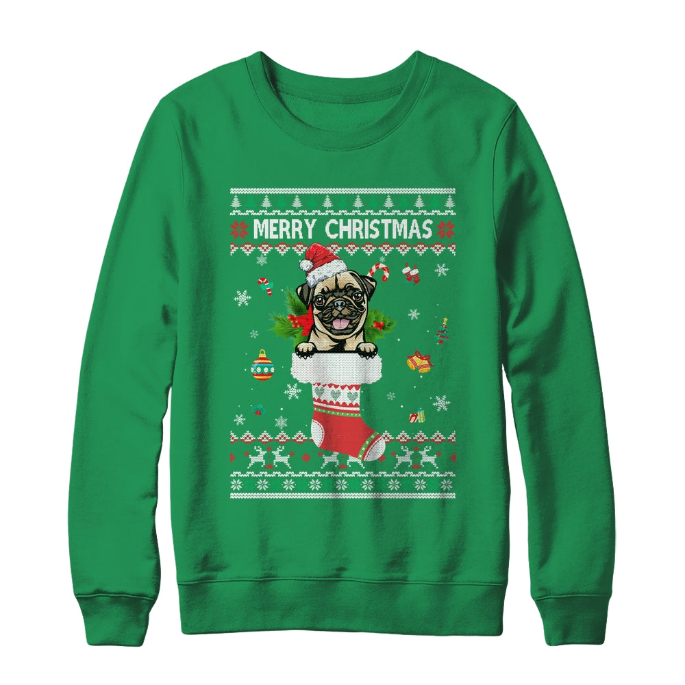 Merry Christmas Pug In Sock Dog Funny Ugly Xmas Shirt & Sweatshirt | siriusteestore