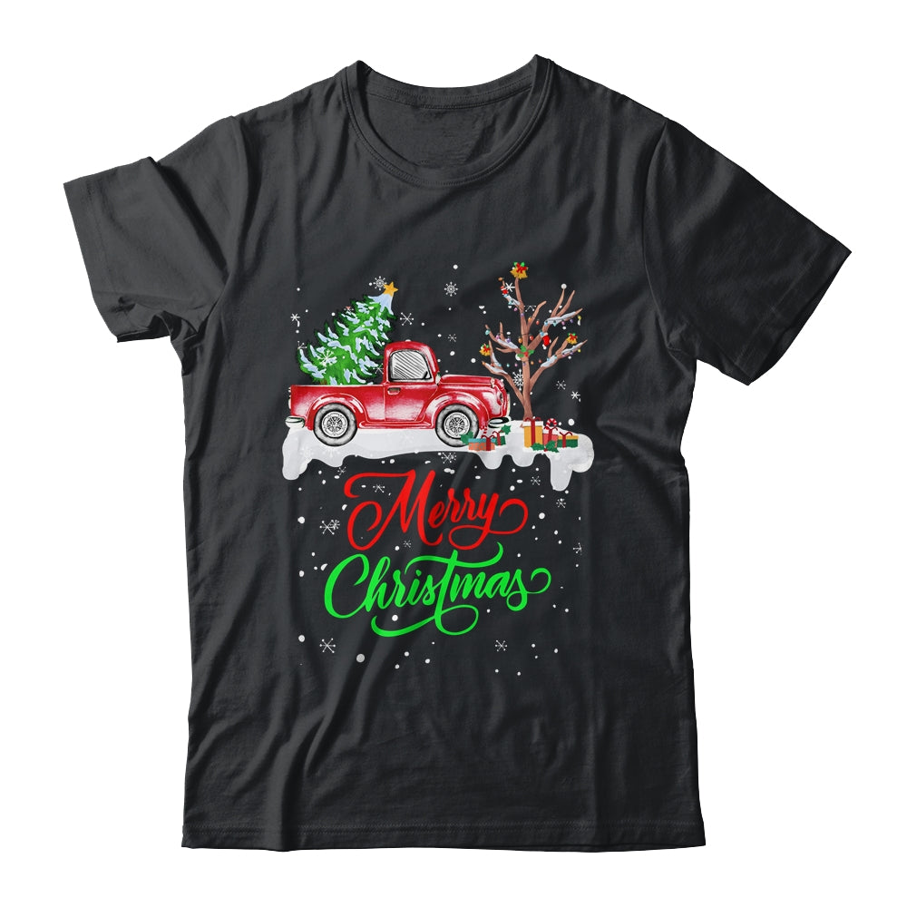 Merry Christmas Red Truck Christmas Tree Lights Snow Shirt & Sweatshirt | siriusteestore
