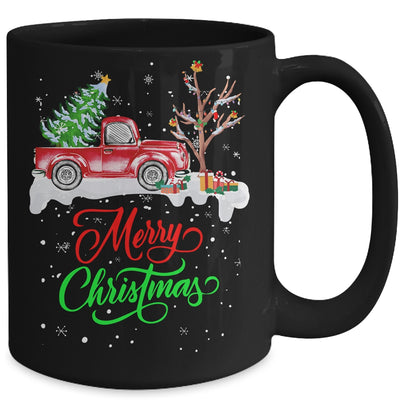 Merry Christmas Red Truck Christmas Tree Lights Snow Mug | siriusteestore