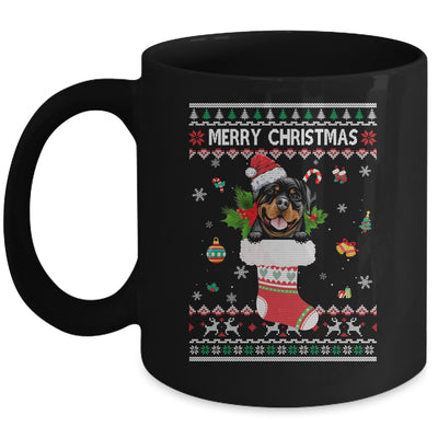 Merry Christmas Rottweiler In Sock Dog Funny Ugly Xmas Mug | siriusteestore