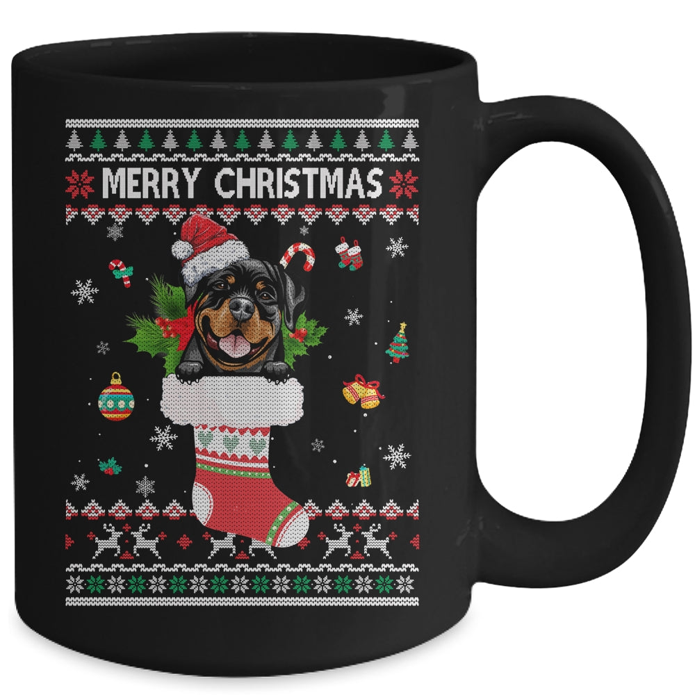 Merry Christmas Rottweiler In Sock Dog Funny Ugly Xmas Mug | siriusteestore