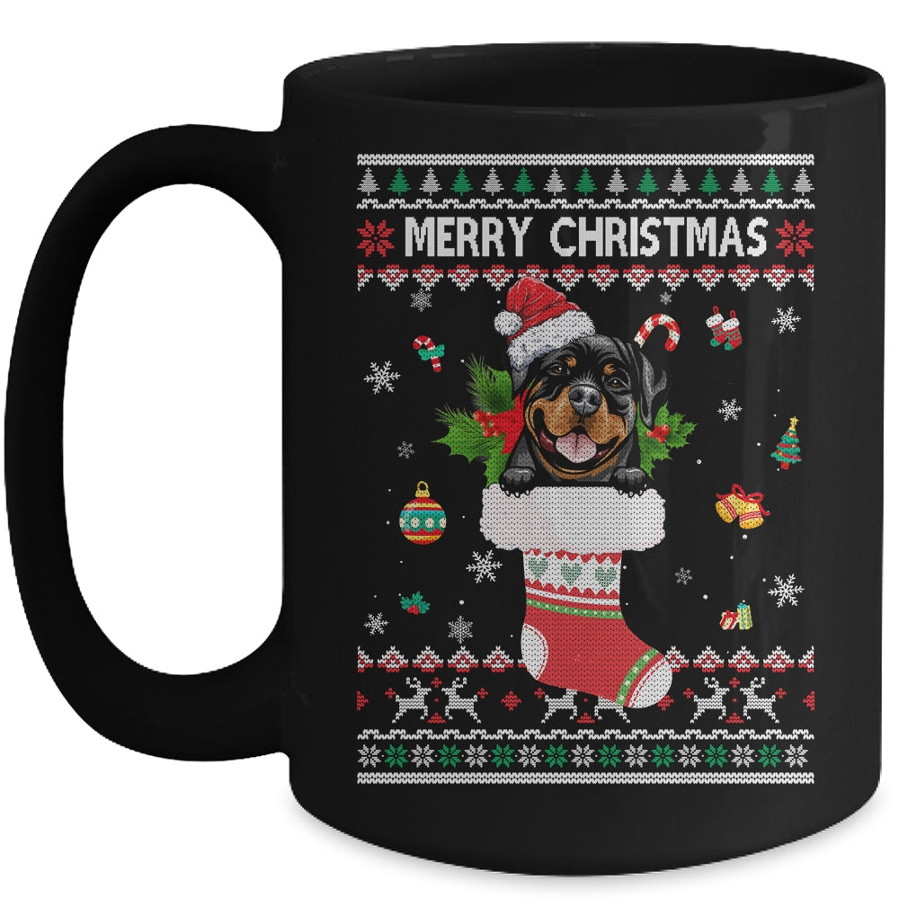 Merry Christmas Rottweiler In Sock Dog Funny Ugly Xmas Mug | siriusteestore