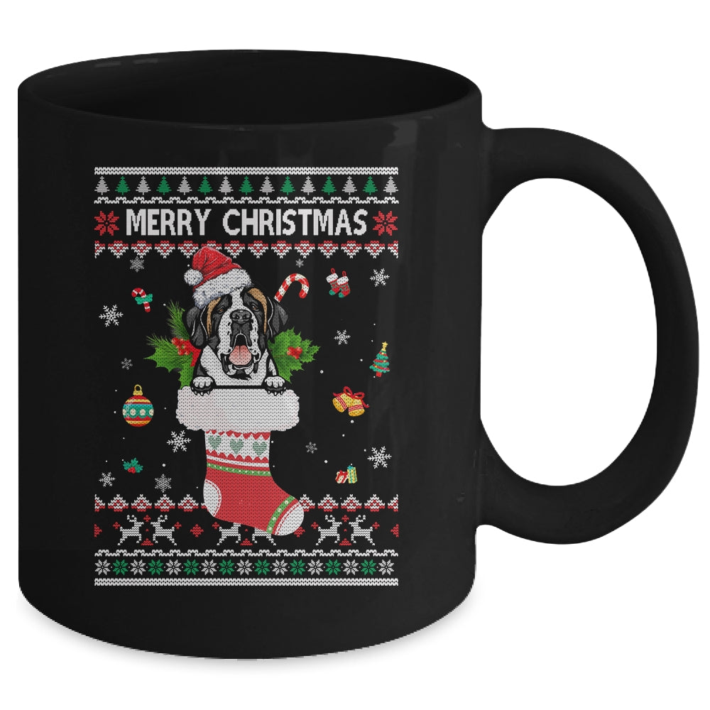 Merry Christmas Saint Bernard In Sock Dog Funny Ugly Xmas Mug | siriusteestore