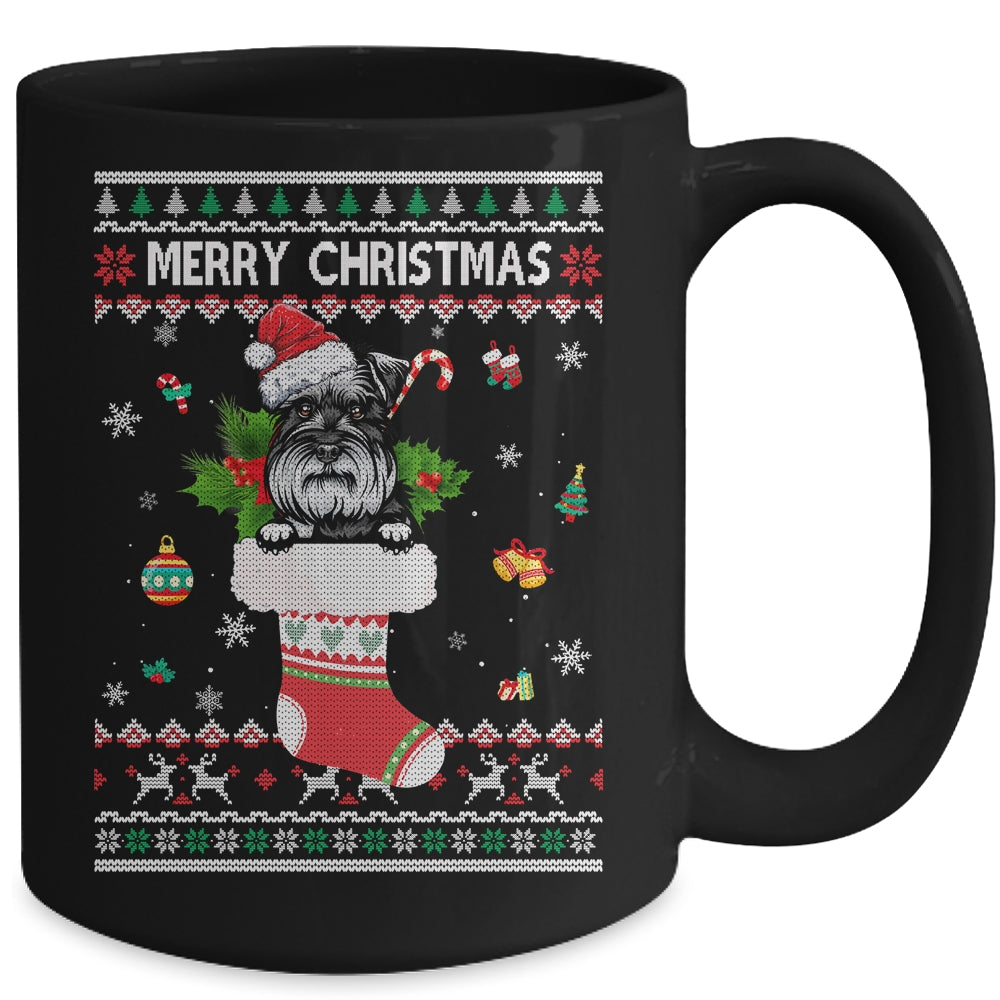 Merry Christmas Schnauzer In Sock Dog Funny Ugly Xmas Mug | siriusteestore