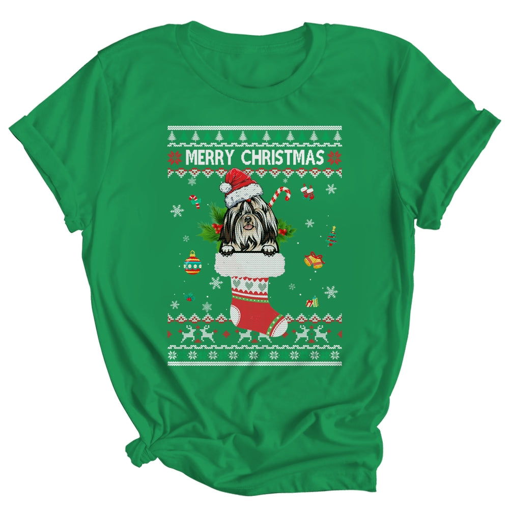 Merry Christmas Shih Tzu In Sock Dog Funny Ugly Xmas Shirt & Sweatshirt | siriusteestore