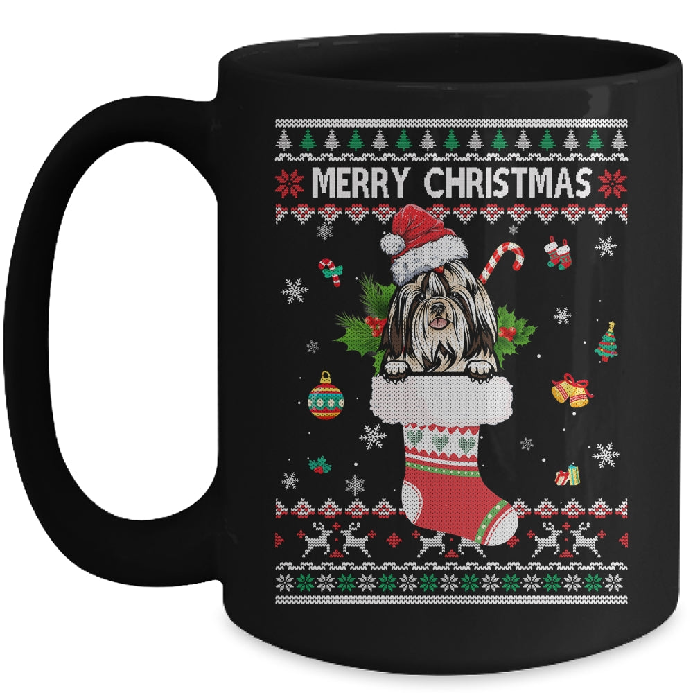 Merry Christmas Shih Tzu In Sock Dog Funny Ugly Xmas Mug | siriusteestore
