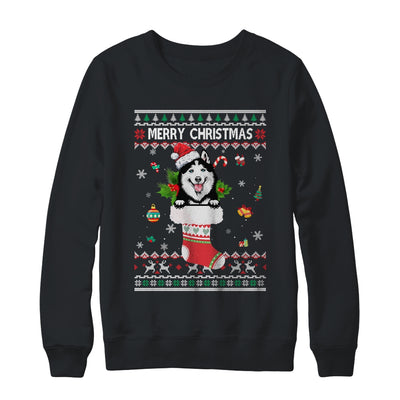 Merry Christmas Siberian Husky In Sock Dog Funny Ugly Xmas Shirt & Sweatshirt | siriusteestore