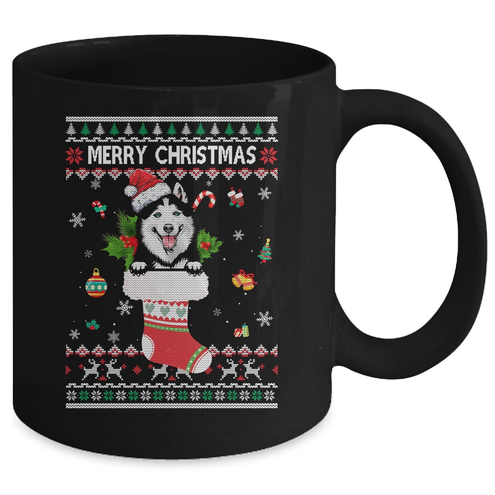 Merry Christmas Siberian Husky In Sock Dog Funny Ugly Xmas Mug | siriusteestore