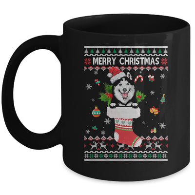 Merry Christmas Siberian Husky In Sock Dog Funny Ugly Xmas Mug | siriusteestore