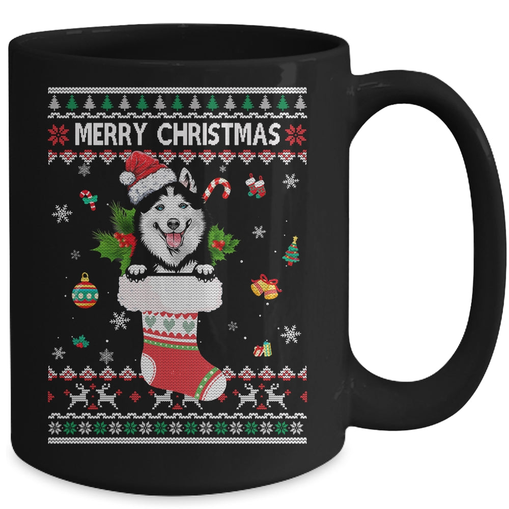 Merry Christmas Siberian Husky In Sock Dog Funny Ugly Xmas Mug | siriusteestore