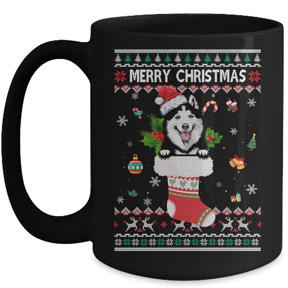 Merry Christmas Siberian Husky In Sock Dog Funny Ugly Xmas Mug | siriusteestore