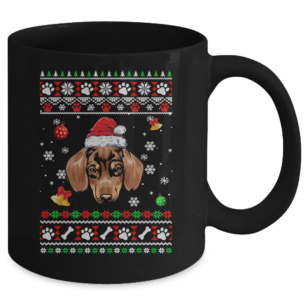 Merry Christmas Ugly Xmas Dachshund Santa Hat Funny Mug | siriusteestore